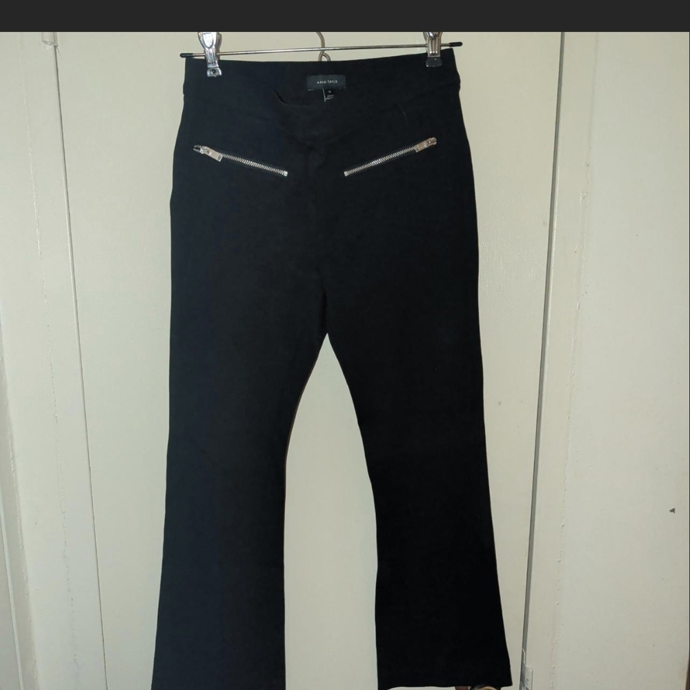 Black Flared Pants with Silver Zipper Accents
